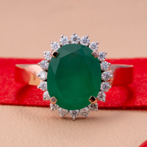 White gold ring with a round diamond centerpiece and curved pavé bands for a modern elegant design