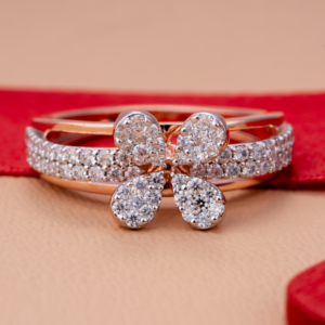 Rose gold floral ring with shimmering diamond blooms