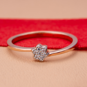 Minimal rose gold ring featuring a delicate star-shaped diamond cluster centerpiece symbolizing elegance and simplicity